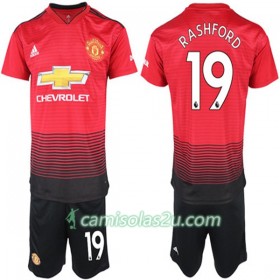 Camisolas de Futebol Manchester United Marcus Rashford 19 Criança Equipamento Principal 2018/19 Manga Curta
